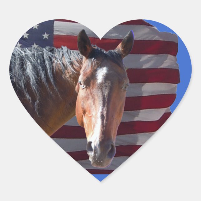American Quarter Horse and Flag - Patriotic Herz-Aufkleber (Vorderseite)