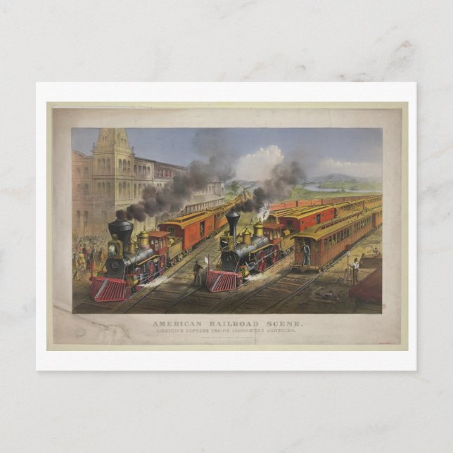 American Railroad Scene, 1874, Currier & Ives Postkarte (Vorderseite)