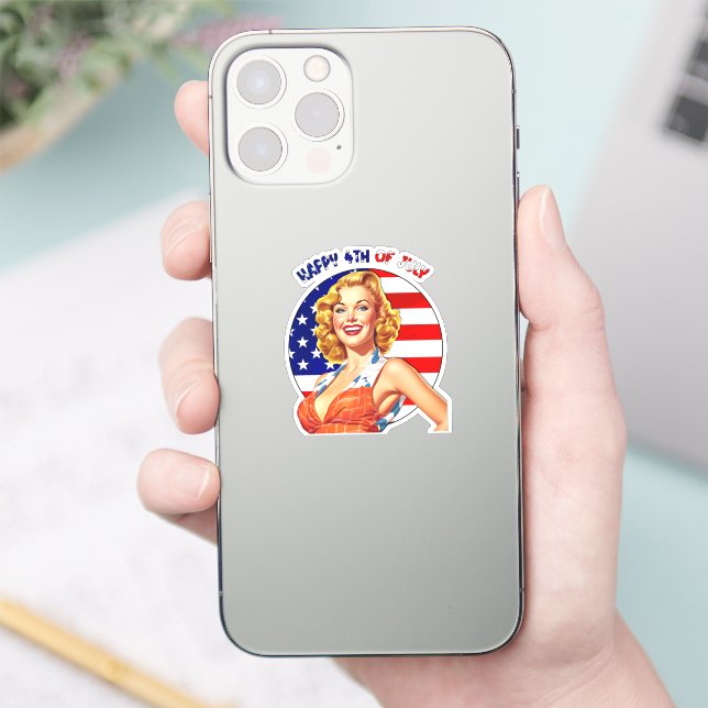 American Retro Button-up Girl Art Aufkleber (Telefon)