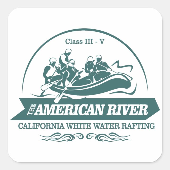 American River Rafting Quadratischer Aufkleber (Vorderseite)