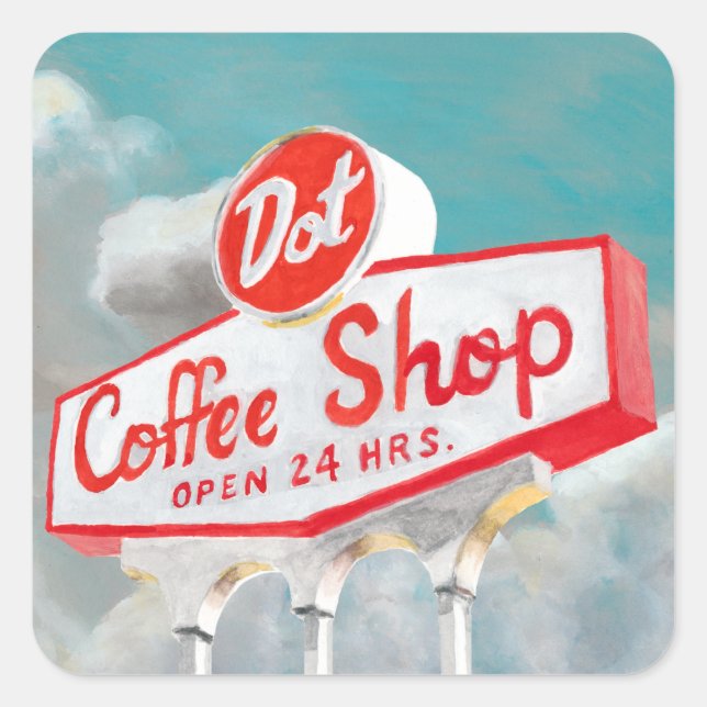 American Roadside | Coffee Shop-Abonnement Quadratischer Aufkleber (Vorderseite)