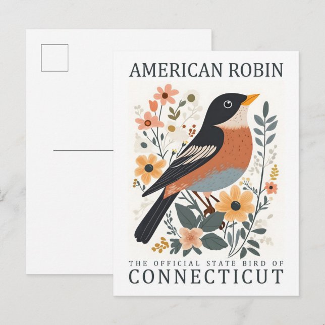 American Robin Bird of Connecticut USA Travel Postkarte (Vorne/Hinten)