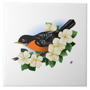 American Robin Bird und Dogwood Art Tile Fliese