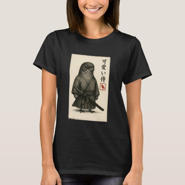 American Robin Samurai Ink Art Sumi-e Style Novelt T-Shirt (Vorderseite)
