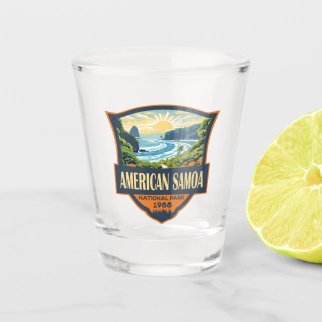 American Samoa Nationalpark Illustration Retro Schnapsglas (Vorderseite)
