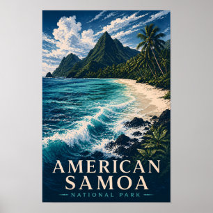 American Samoa Nationalpark Moderner Holzschnitt Poster