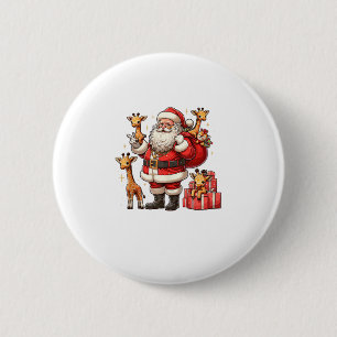 American Santa Claus Holding Giraffe Präsent Xmas Button