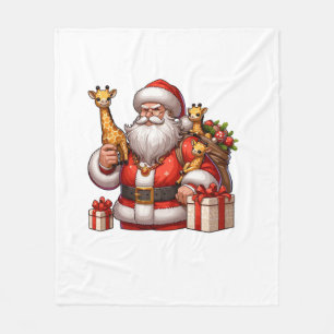 American Santa Claus Holding Giraffe Präsent Xmas Fleecedecke