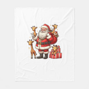 American Santa Claus Holding Giraffe Präsent Xmas Fleecedecke