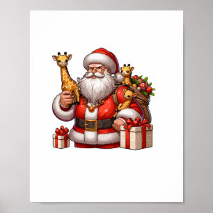 American Santa Claus Holding Giraffe Präsent Xmas Poster