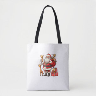 American Santa Claus Holding Giraffe Präsent Xmas Tasche