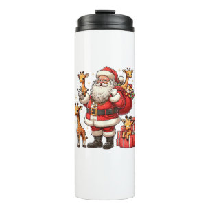 American Santa Claus Holding Giraffe Präsent Xmas Thermosbecher