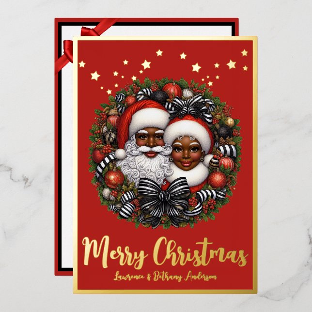 American Santa & Mrs Claus Folien Feiertagskarte (Vorderseite/Rückseite)