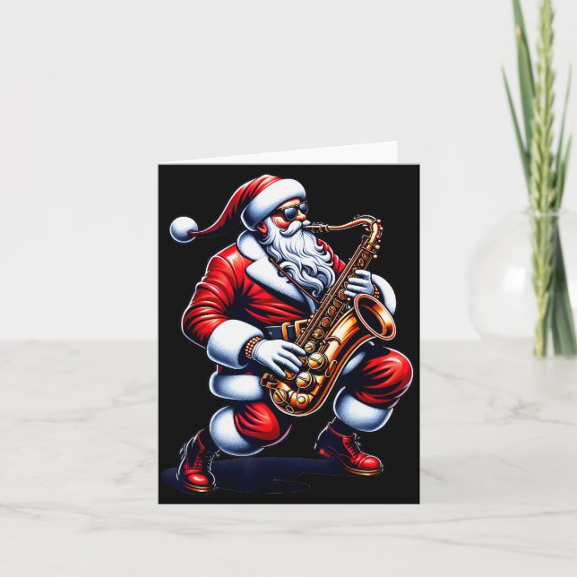 American Santa Playing Saxophone Xmas Jazz Christm Karte (Vorderseite)