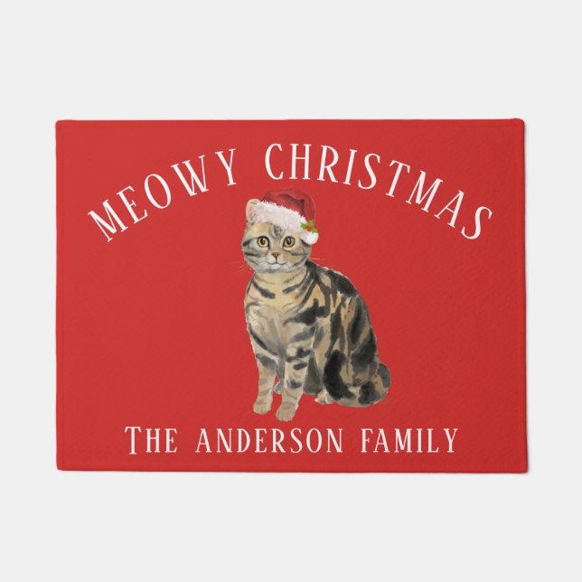 American Shorthair Brown Tabby Cat Meowy Weihnacht Fußmatte (Vorderseite)
