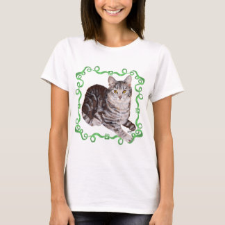 American Shorthath Tabby Cat Green Ribbon T-Shirt