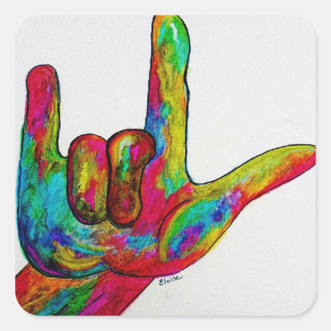 American Sign Language I LIEBE YOU Quadratischer Aufkleber (Vorderseite)