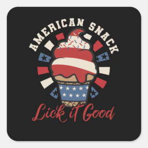 American Snack Ice Cream - Funny 4. Juli - USA Quadratischer Aufkleber