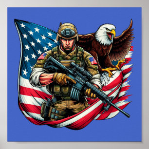 American Soldier Eagle USA Flag Patriotische Kunst Poster
