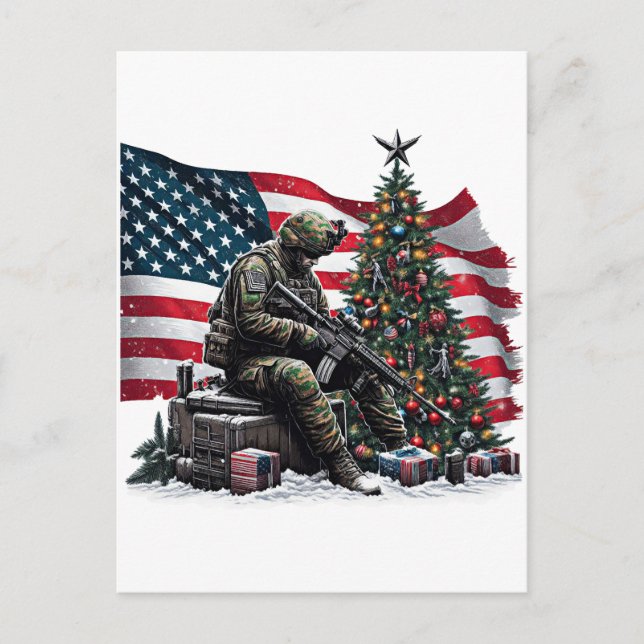 American Soldier Usa Flag Weihnachtsbaum Kunst Postkarte (Vorderseite)
