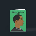 American Son Birthday Card Karte<br><div class="desc">Auf dieser Karte steht ein junges afroamerikanisches Männchen,  das ein schwarzes Shirt trägt. Schicken Sie Ihrer Lieben eine Karte,  die zuverlässig ist und Ihre Nachricht so ausdrückt,  wie Sie es sich vorgestellt haben.</div>