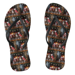American Staffordshire am Kamin Weihnachten Flip Flops