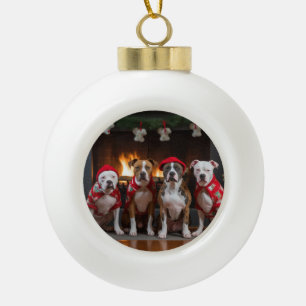 American Staffordshire am Kamin Weihnachten Keramik Kugel-Ornament