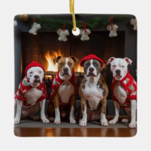 American Staffordshire am Kamin Weihnachten Keramikornament