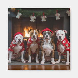American Staffordshire am Kamin Weihnachten Magnet