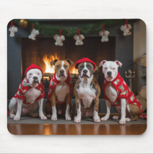 American Staffordshire am Kamin Weihnachten Mousepad
