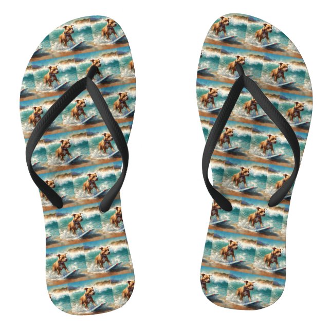 American Staffordshire Beach Surfing Malerei Flip Flops (Fußbett)