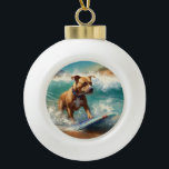 American Staffordshire Beach Surfing Malerei Keramik Kugel-Ornament<br><div class="desc">Tauchen Sie ein in die spielerische Welt des Kaninchen-Abenteuers mit diesem faszinierenden Bild. Ein gepflegter Hund geht zu den Wellen und reitet geschickt auf einem sonnengeküssten Strand. Das lebendige Kunstwerk vereint wunderbar das Wesentliche der Erregung am Strand, während der Hund furchtlos auf den Wellen reitet und den Geist von Spaß...</div>