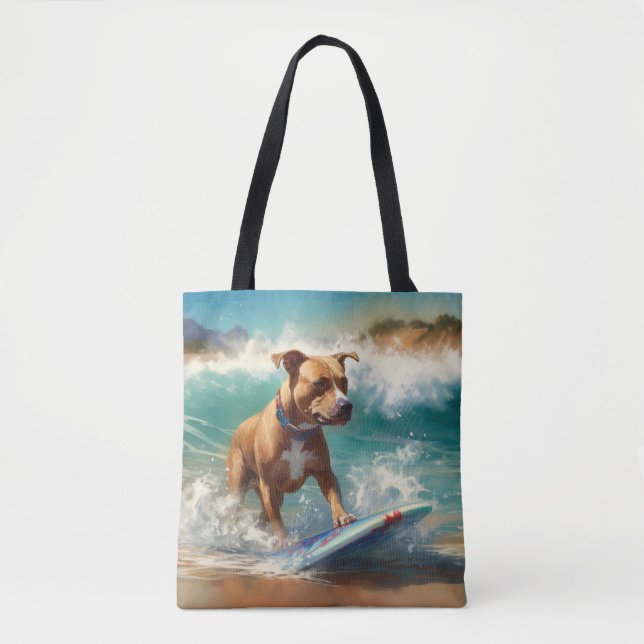 American Staffordshire Beach Surfing Malerei Tasche (Vorderseite)