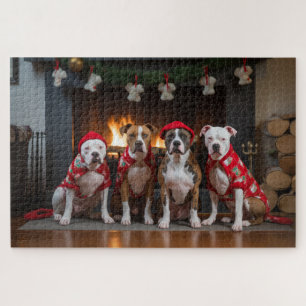 American Staffordshire by Fireplace Christmas