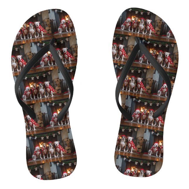 American Staffordshire by Fireplace Christmas Flip Flops (Fußbett)