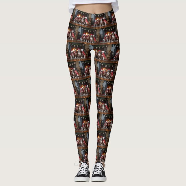 American Staffordshire by Fireplace Christmas Leggings (Vorderseite)
