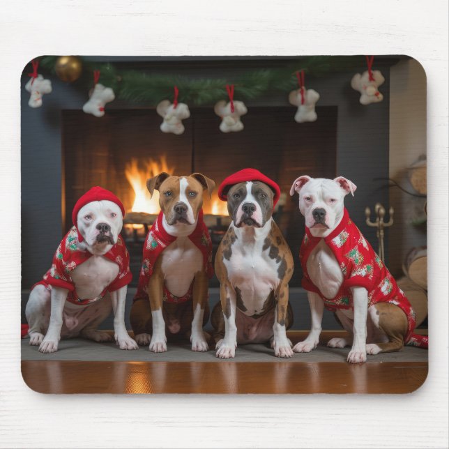 American Staffordshire by Fireplace Christmas Mousepad (Vorne)