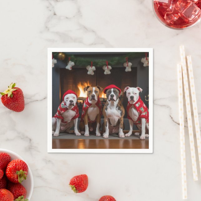 American Staffordshire by Fireplace Christmas Serviette (Beispiel)