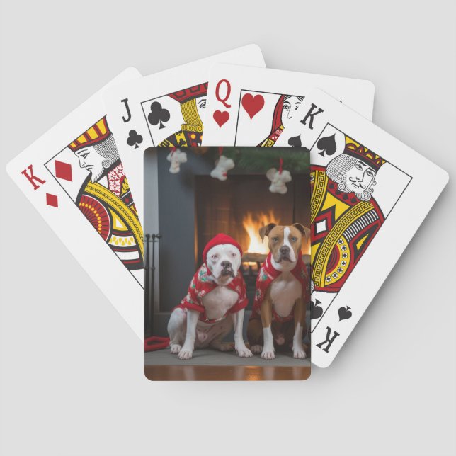 American Staffordshire by Fireplace Christmas Spielkarten (Rückseite)