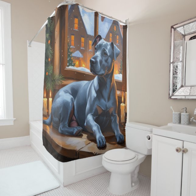 American Staffordshire Christmas Lights Holiday Duschvorhang (Beispiel)