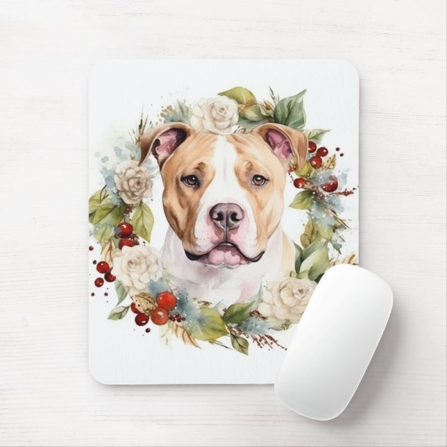 American Staffordshire Christmas Wreath Festive Mousepad (Mit Mouse)