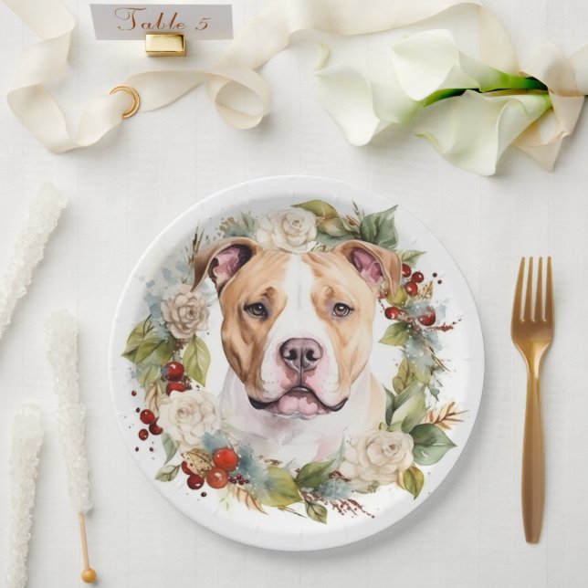 American Staffordshire Christmas Wreath Festive Pappteller (Hochzeit)