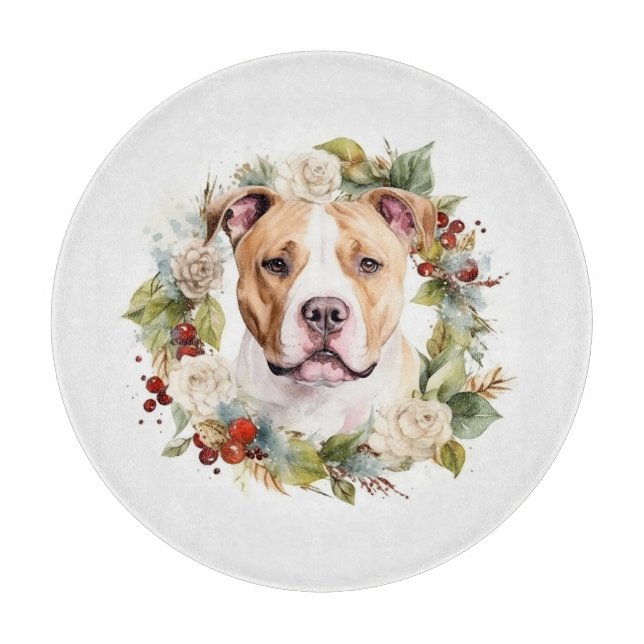 American Staffordshire Christmas Wreath Festive Schneidebrett (Vorderseite)