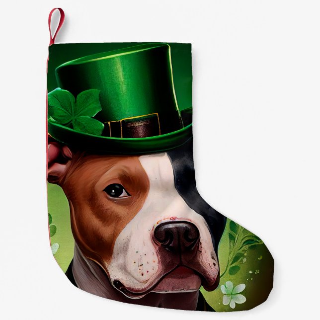 American Staffordshire dog am St. Patrick's Day Kleiner Weihnachtsstrumpf (Vorderseite)