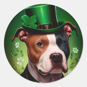 American Staffordshire dog am St. Patrick's Day Runder Aufkleber