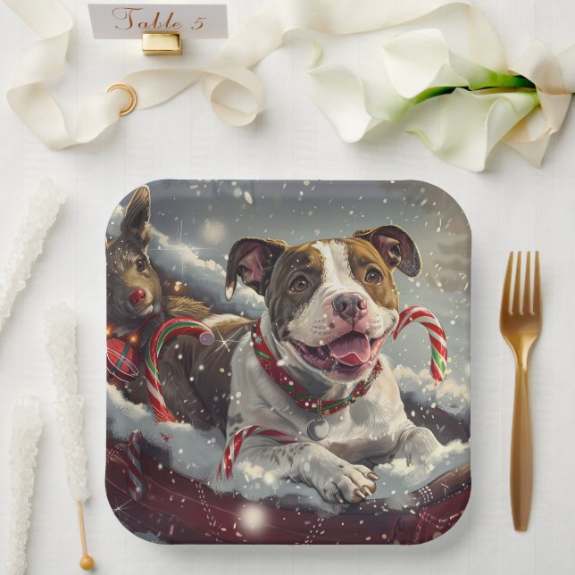 American Staffordshire Dog Christmas Festive Pappteller (Hochzeit)