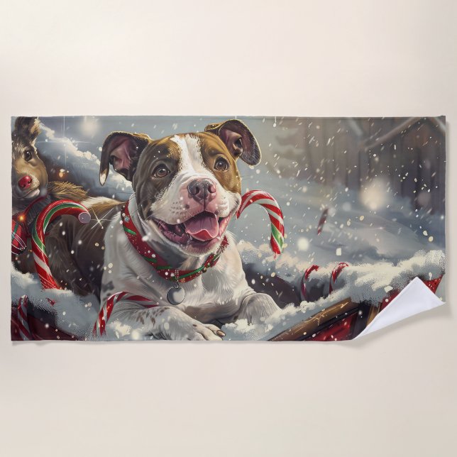 American Staffordshire Dog Christmas Festive Strandtuch (Vorderseite)