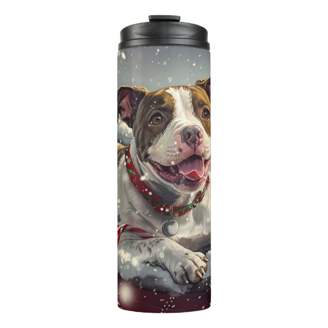 American Staffordshire Dog Christmas Festive Thermosbecher (Vorderseite)