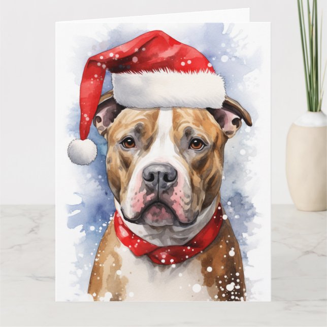American Staffordshire Dog Christmas Santa Paws Karte (Vorderseite)