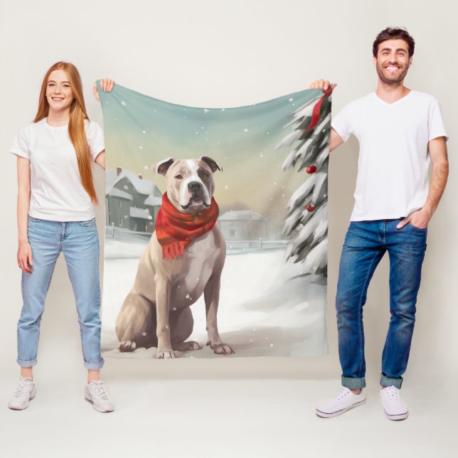 American Staffordshire Dog in Snow Christmas Fleecedecke (Beispiel)